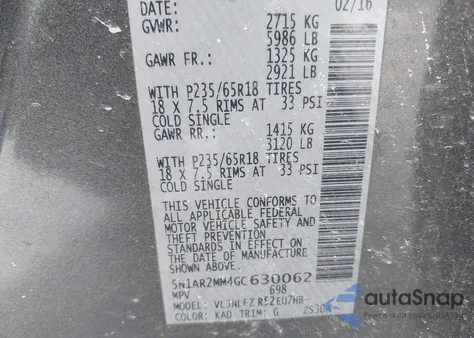 2016 Nissan Pathfinder Sv из США, поврежденный, VIN 5N1AR2MM4GC630062